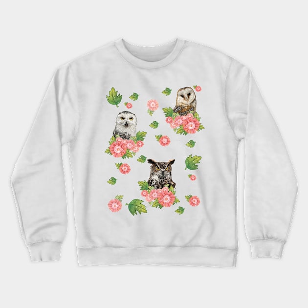 Owls and owl Crewneck Sweatshirt by obscurite